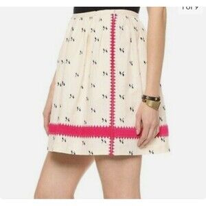 Madewell Linen Blend Mini Skirt  Emb Cream Red Lined Size 0 XS